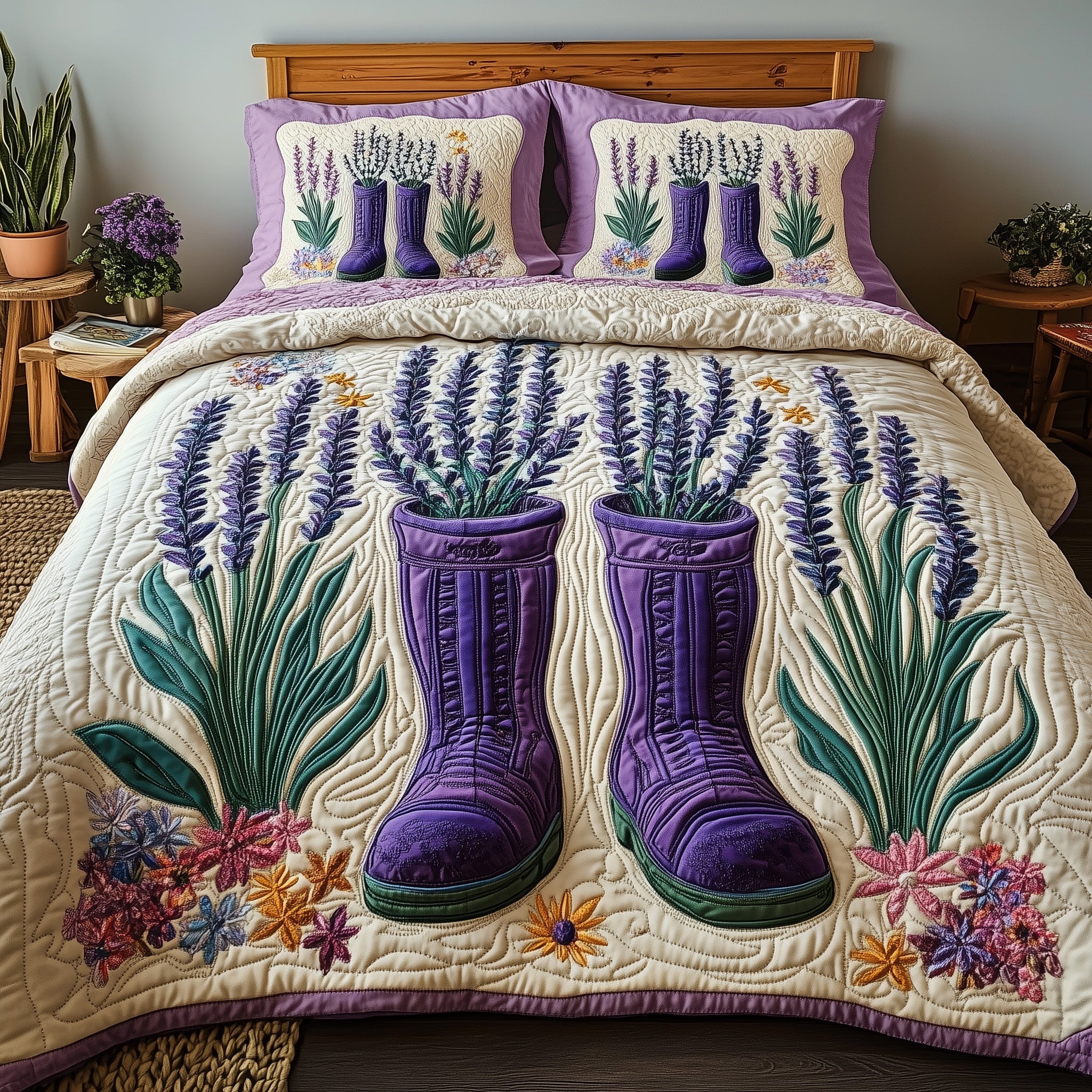 Boots and Blooms Quilted Bedding Set Duvet Cover Bed Sheet Holiday Gifts For Wife