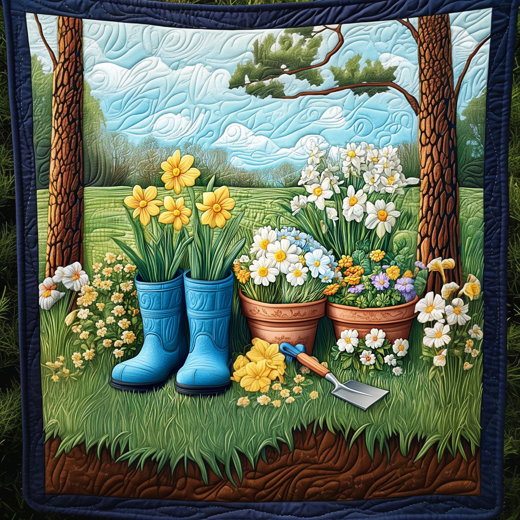 Boots and Blooms Quilted Blanket Cute Throw Blanket Presents For Farmers
