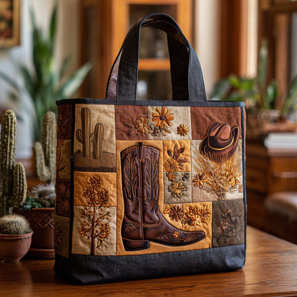 Boots and Blossoms Quilted Tote Bag Gifts For Cattle Lovers