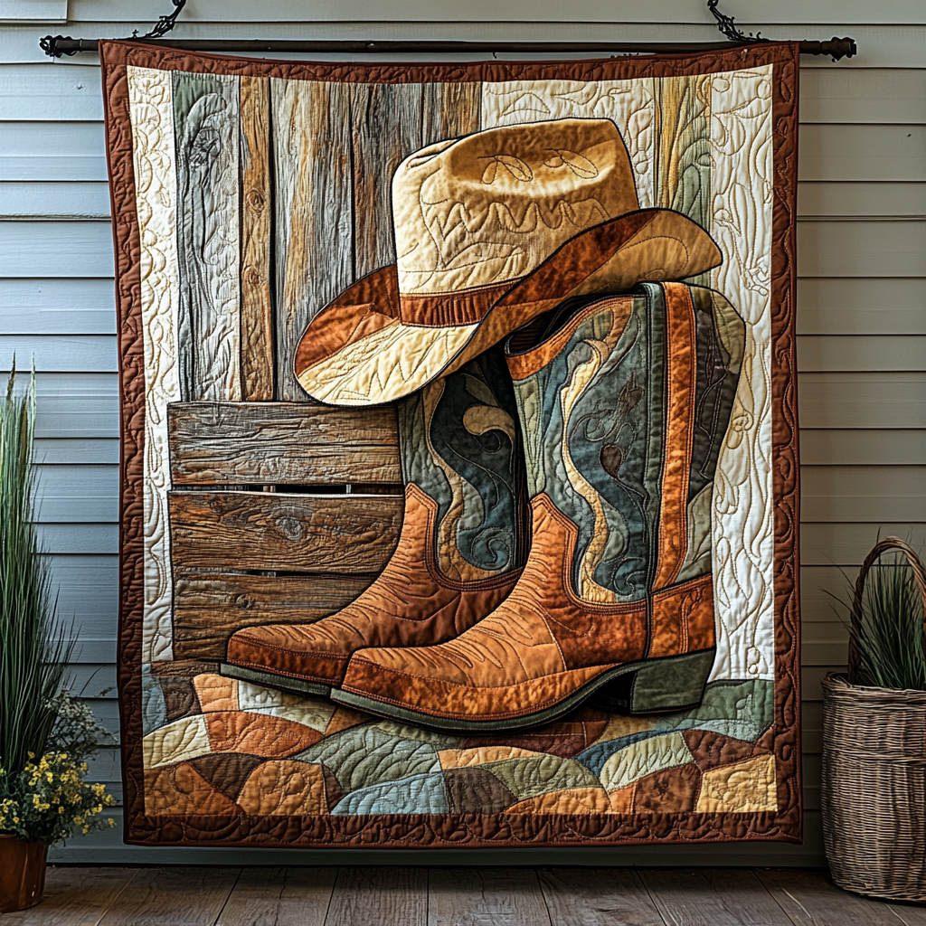 Boots And Bronco Quilted Blanket Gift For Cow Lover