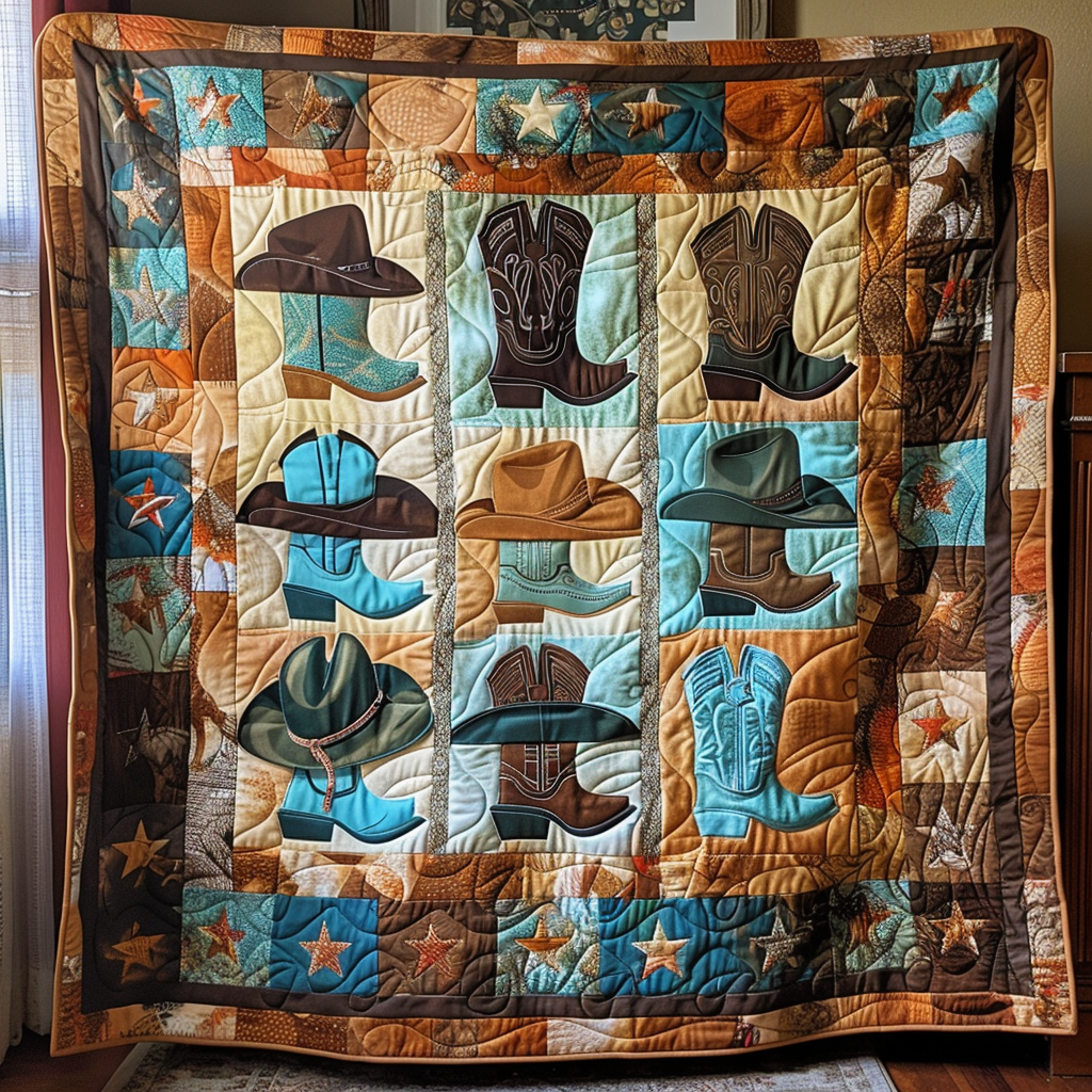 Boots and Buckles Quilted Blanket Presents For Cow Lovers