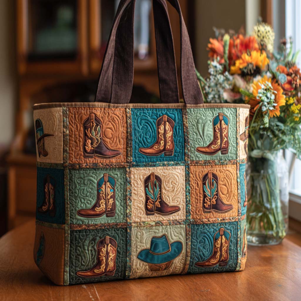 Boots and Hats Quilted Tote Bag Unique Gifts For Cow Lovers