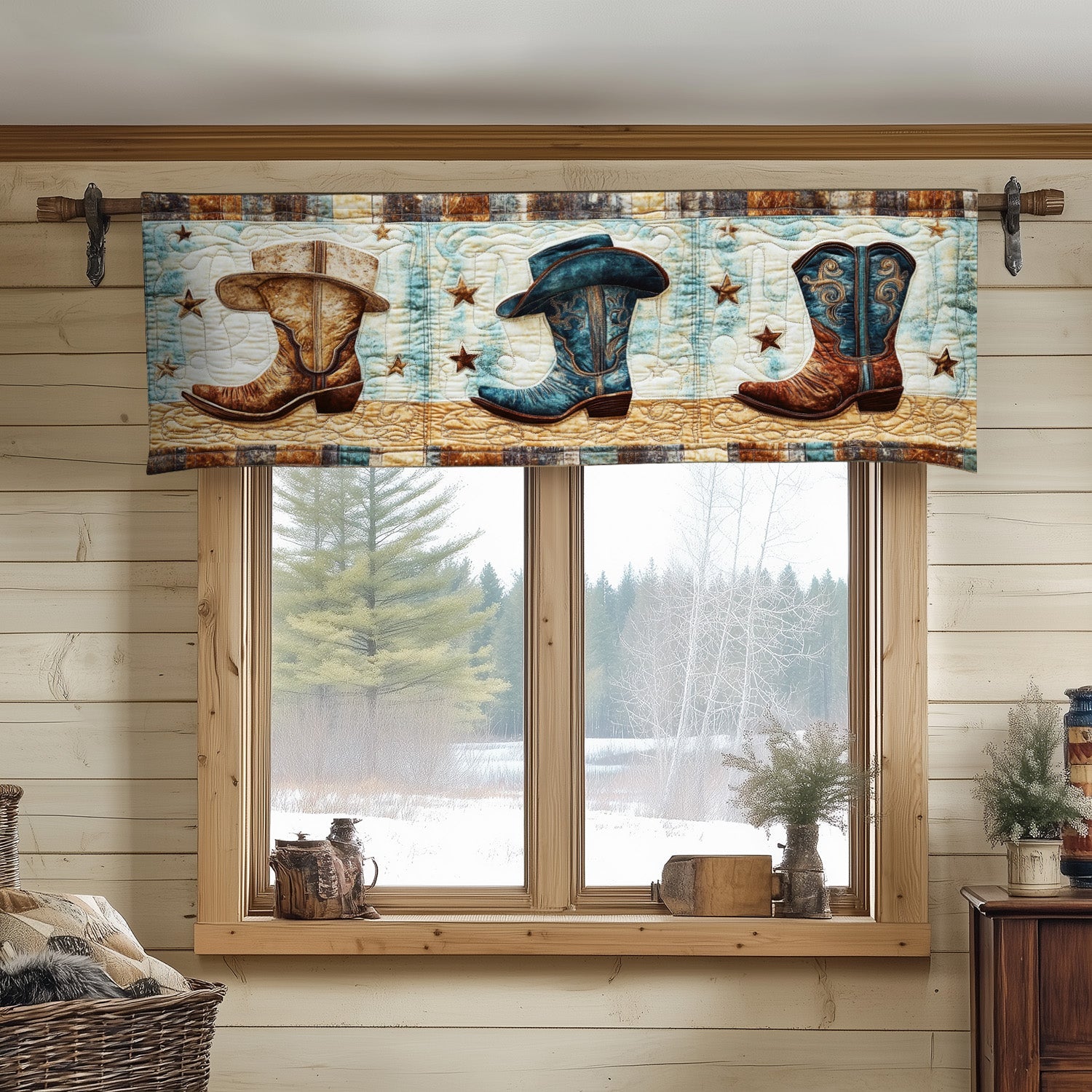 Boots and Hats Quilted Valance Dining Room Table Decorated For Christmas Best Christmas Gifts