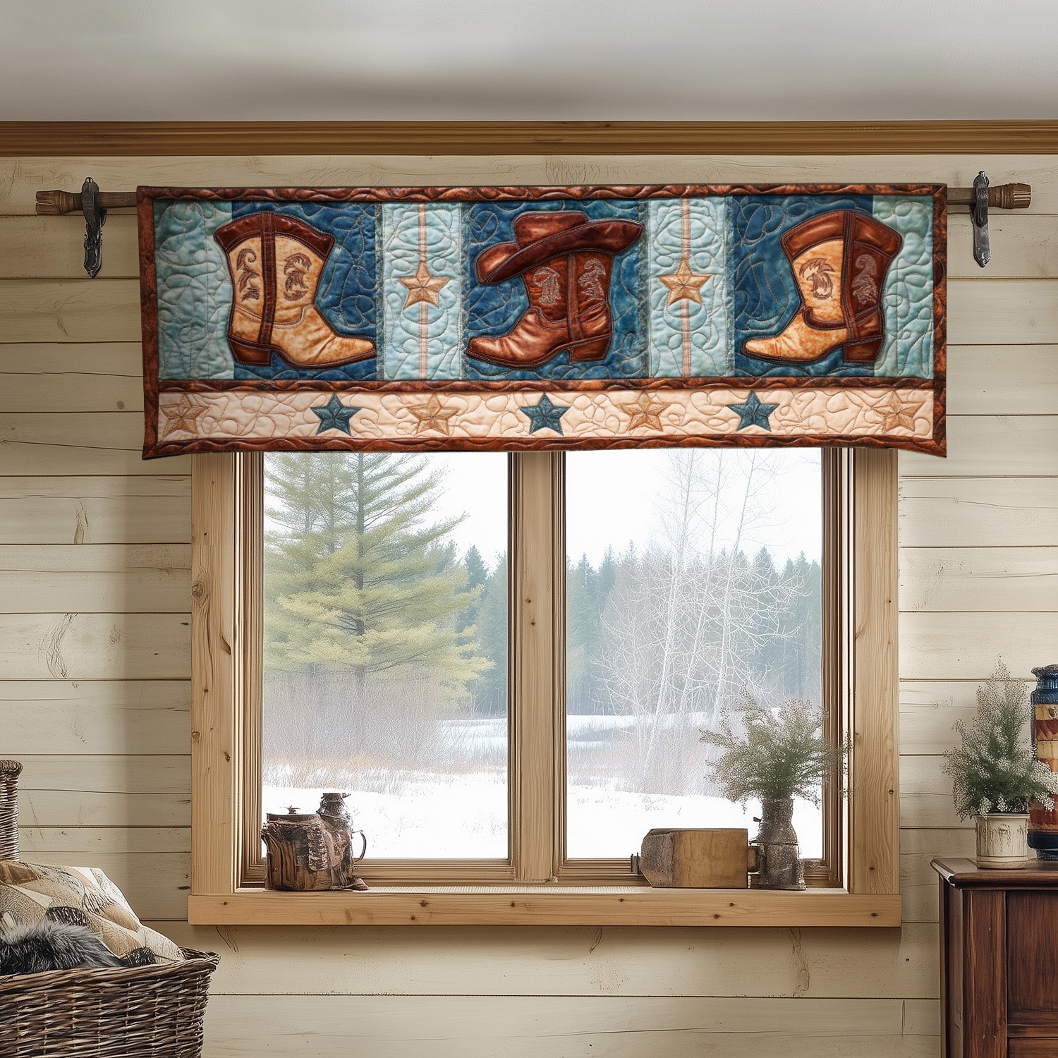 Boots and Hats Quilted Valance Entrance Way Ideas Cowboy Theme Gifts