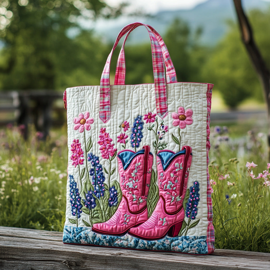 Boots Blossoms Quilted Tote Bag Cow Christmas Gift