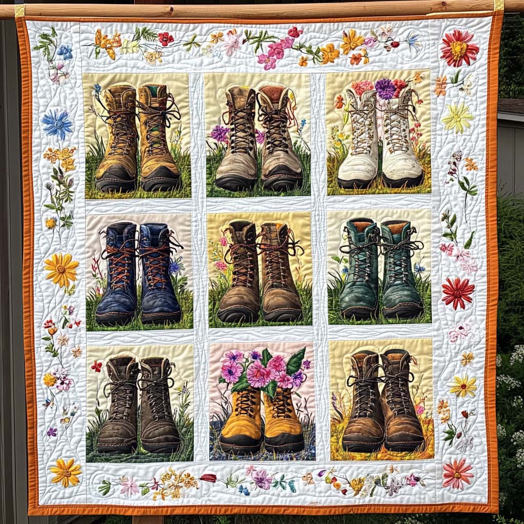 Boots In Bloom Quilted Blanket Unique Gifts For Hikers