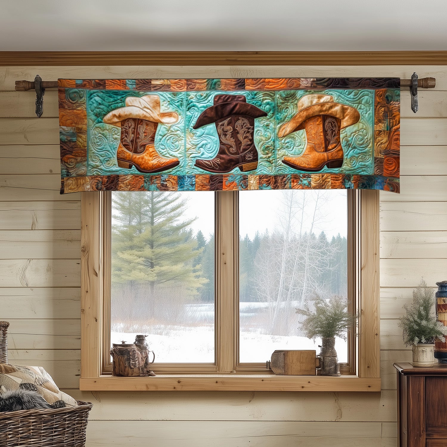 Boots in Style Quilted Valance Western Style Window Valance Cowboy Themed Gifts for Mom