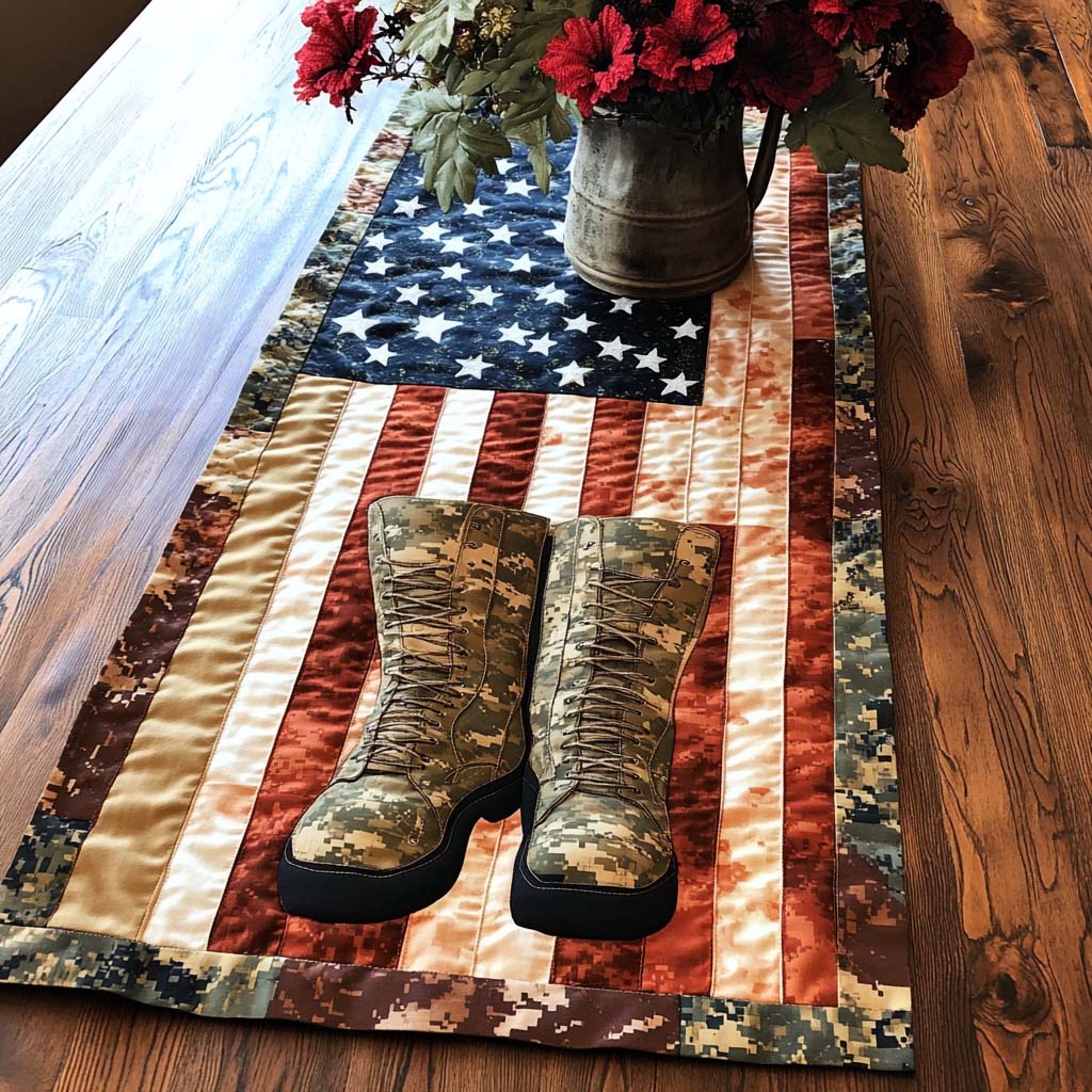 Boots of Honor Quilted Table Runner Holiday Table Runners Patriotic Gifts For Men