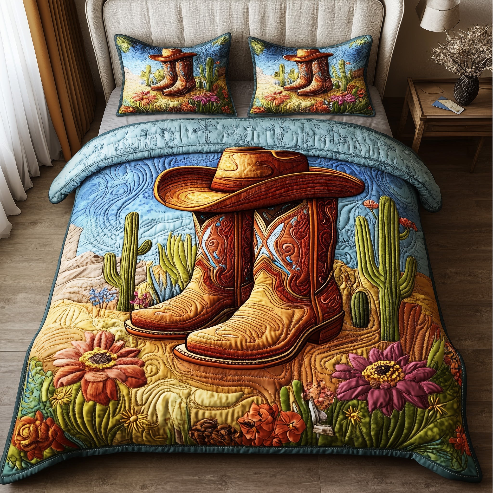 Bootsteps to Home Quilted Bedding Set Duvet Cover Bedspread Gifts For Western Lovers