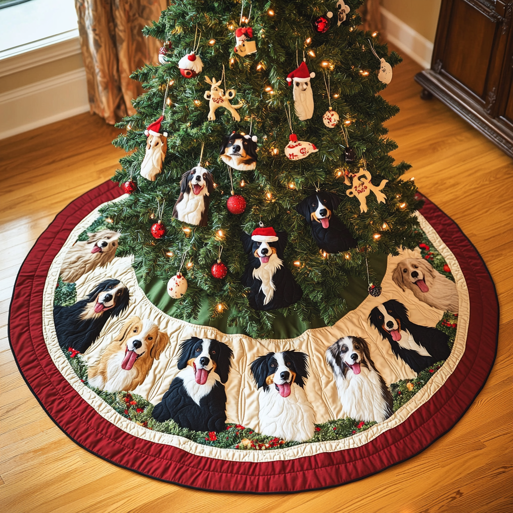 Border Collie Bliss Christmas Quilted Tree Skirt Christmas Holiday Living Room Decor Home