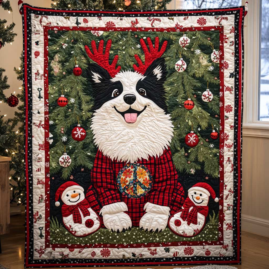 Border Collie Cheer Holiday Christmas Quilt Blanket Christmas Gifts For Grandmother