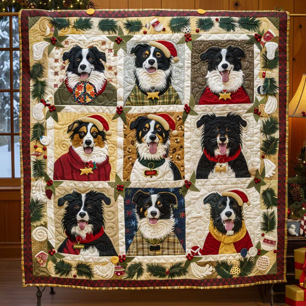 Border Collie Christmas Cheer Holiday Christmas Quilt Blanket Christmas Gifts For Grandmother