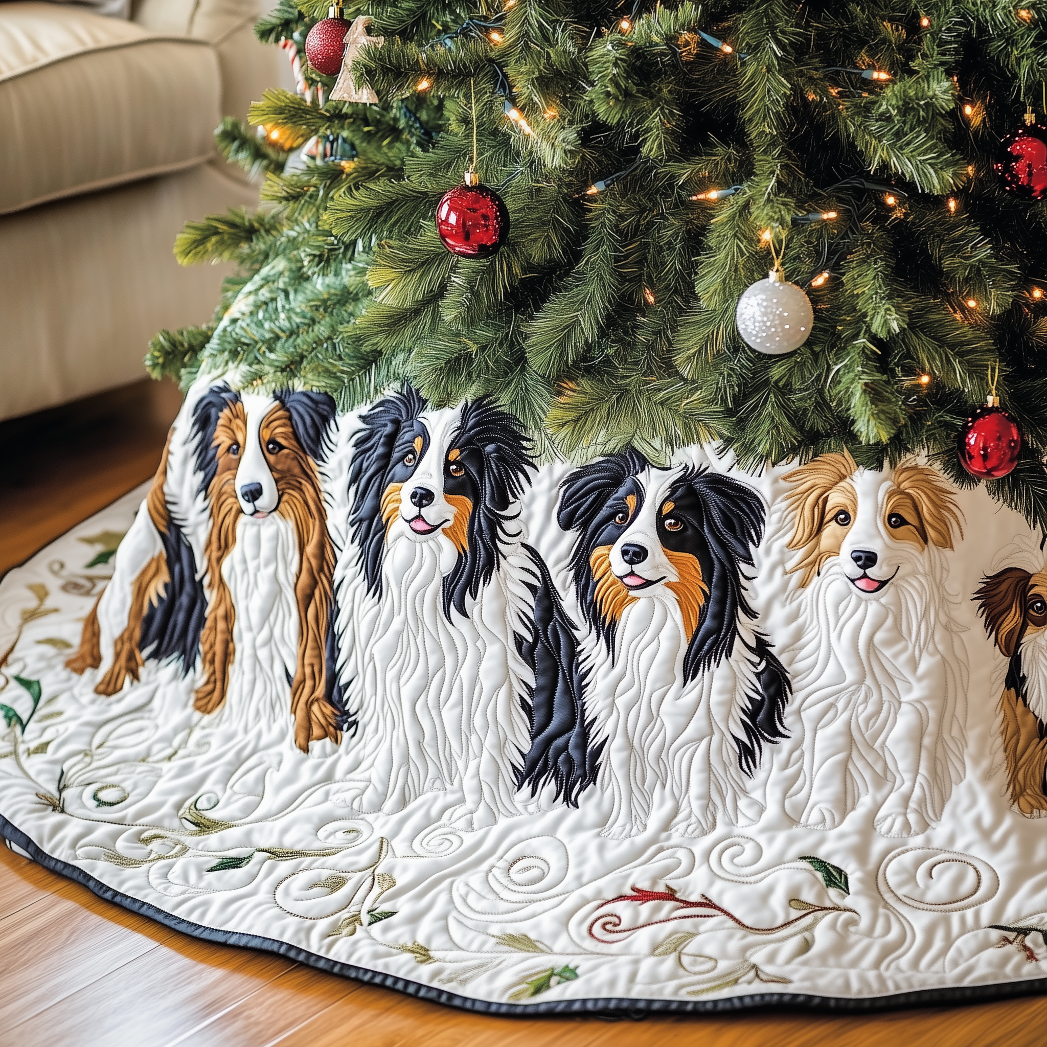 Border Collie Christmas Tree Decorations Quilted Dog Lover Holiday Decor Gift for Families