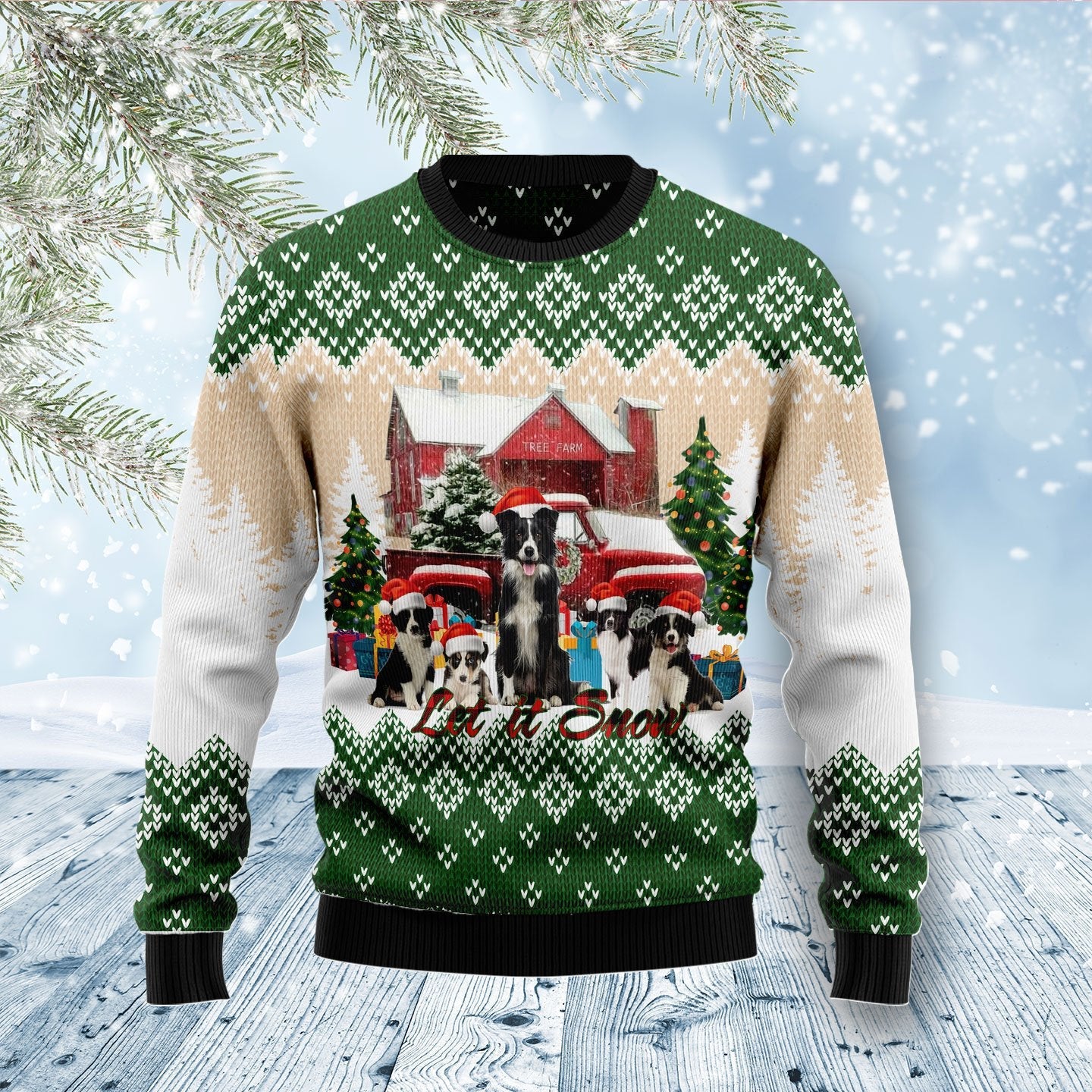 Border Collie Dog Let It Snow Ugly Christmas Sweater Cute Family Xmas Gifts For Dog Lovers
