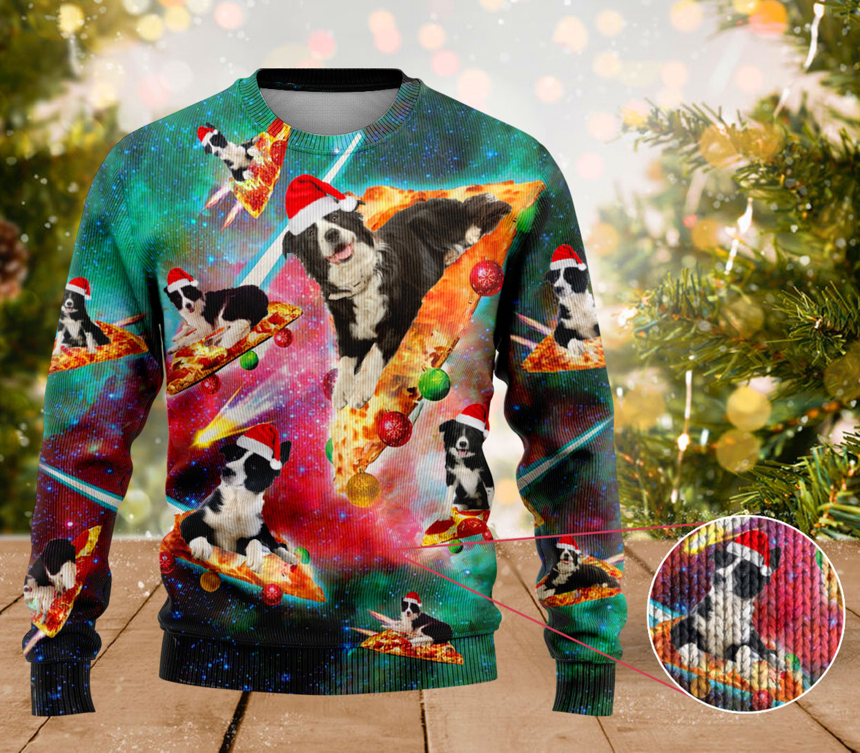 Border Collie Dog Pizza Ugly Sweater Cute Christmas Sweaters Womens Gifts For Dog Lovers