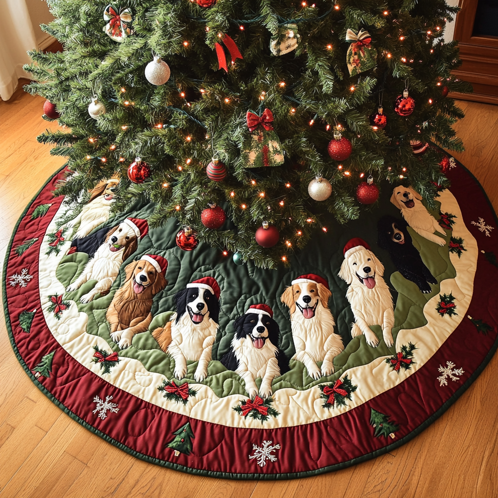 Border Collie Dreams Christmas Quilted Tree Skirt Custom Christmas Tree Skirt Merch for Your Family