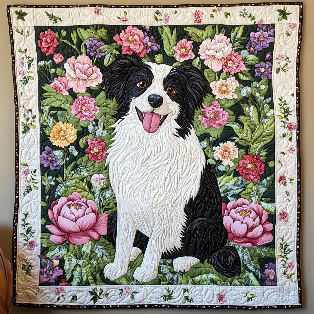 Border Collie Flower Holiday Christmas Quilt Blanket Family Xmas Presents