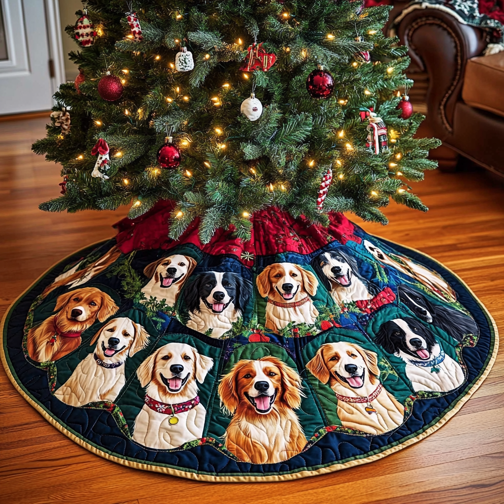 Border Collie Joy Christmas Quilted Tree Skirt Christmas Holiday Decor Home