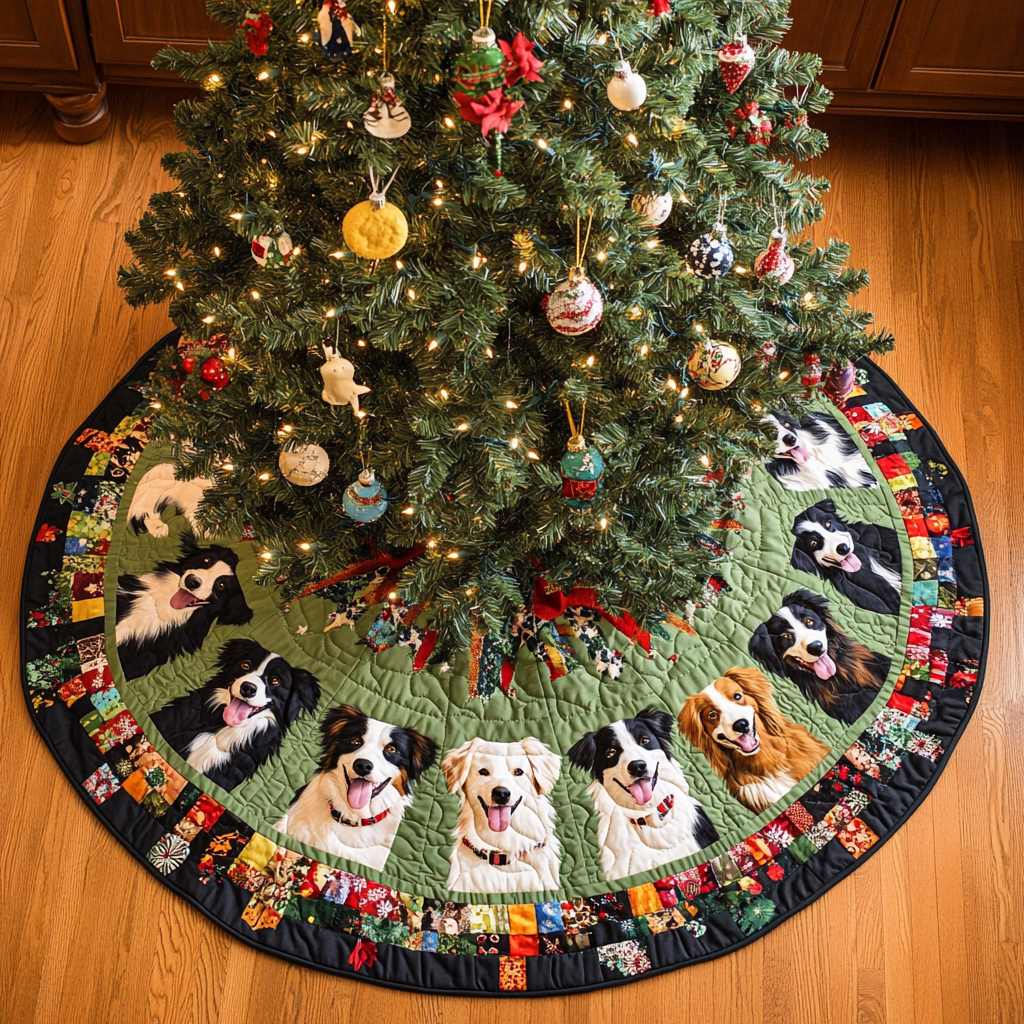 Border Collie Magic Christmas Quilted Tree Skirt Christmas Holiday Decor Home