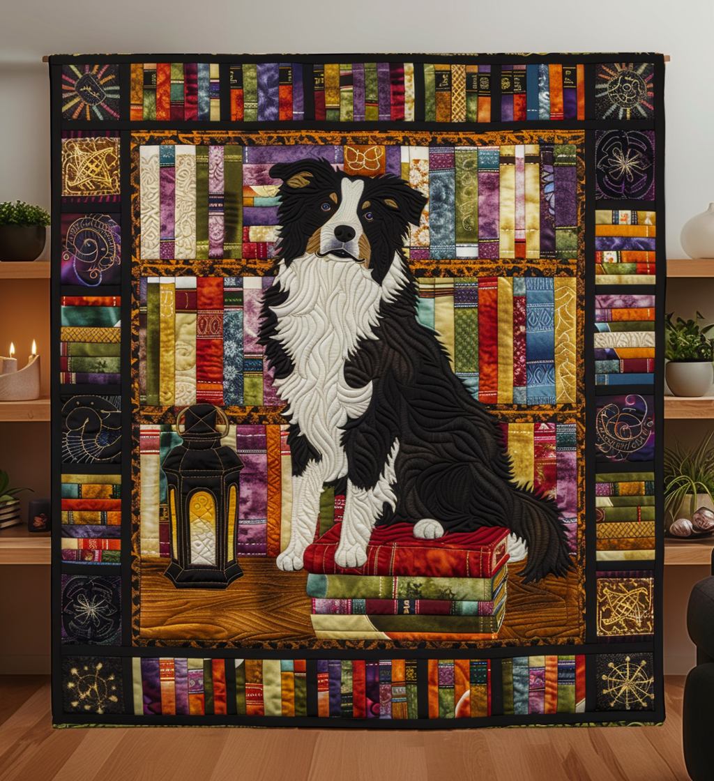 Border Collie Of Knowledge Quilted Blanket Presents For Dog Lovers