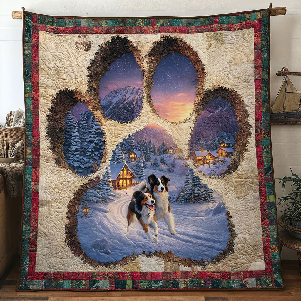 Border Collie Paw Heart Quilt Blanket Christmas Throw Blanket Presents For Border Collie Lovers