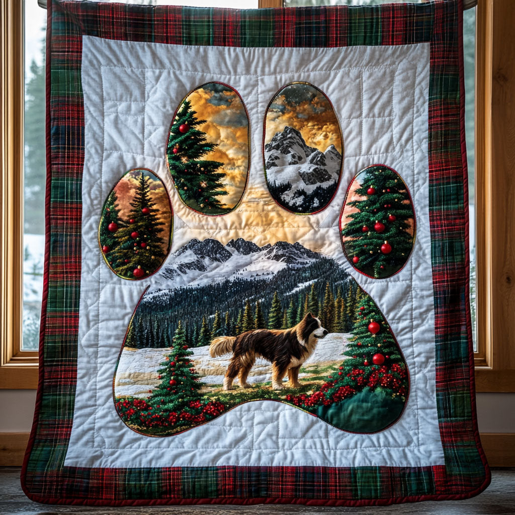 Border Collie Paw Snow Quilt Blanket King Size Blanket Gifts For Border Collie Owners
