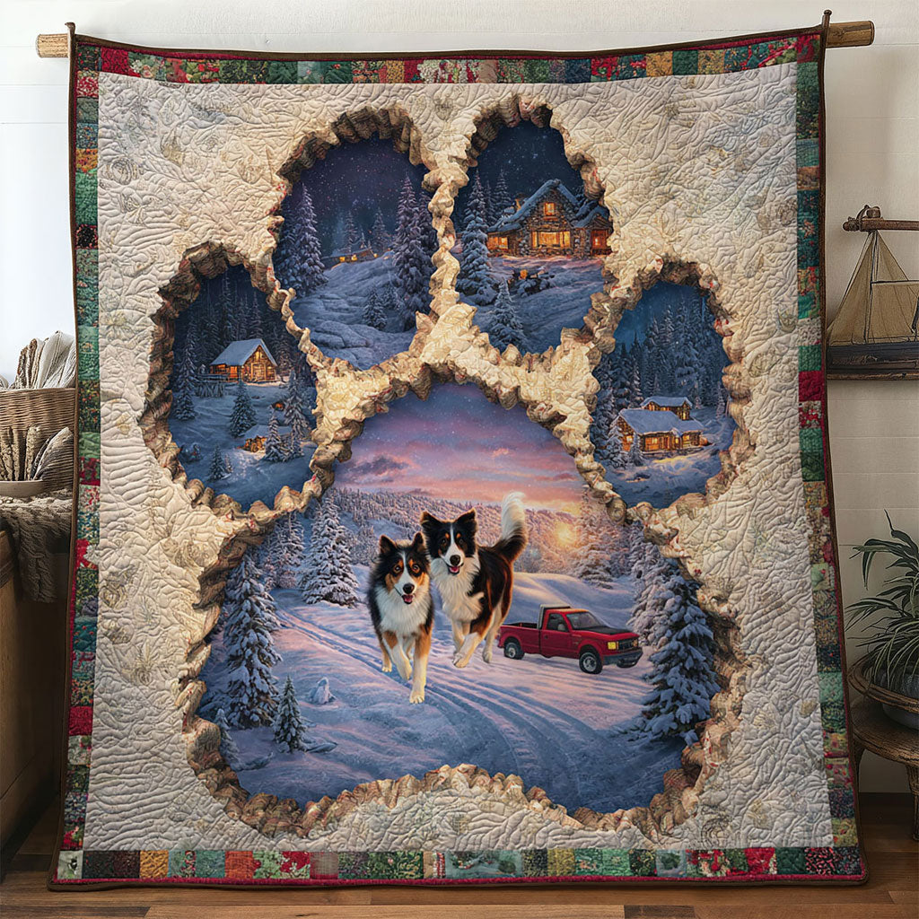 Border Collie Paw Snowflake Quilt Blanket King Size Blanket Gifts For Border Collie Owners