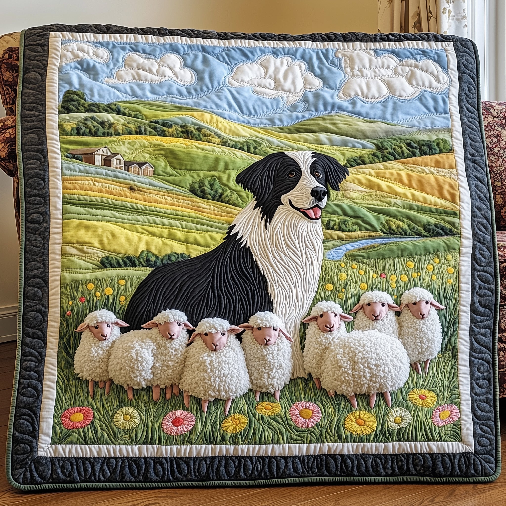 Border Collie Quilted Blanket Cute Bed BlanketDog And Owner Gift Ideas