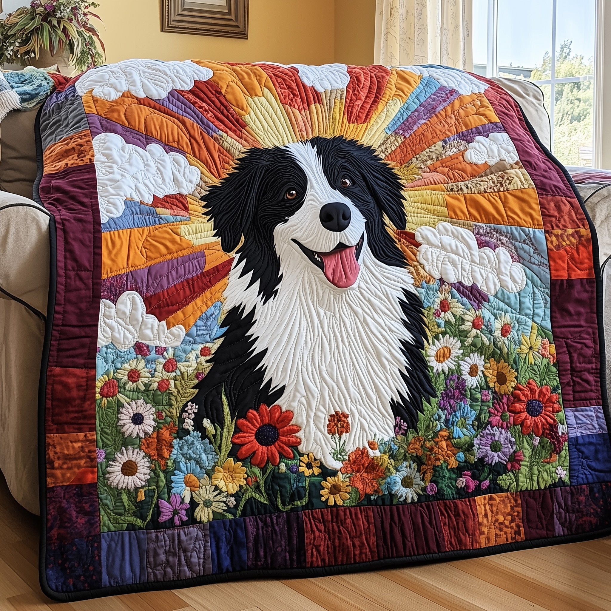 Border Collie Quilted Blanket Cute Bed BlanketDog Lovers Themed Gifts Items
