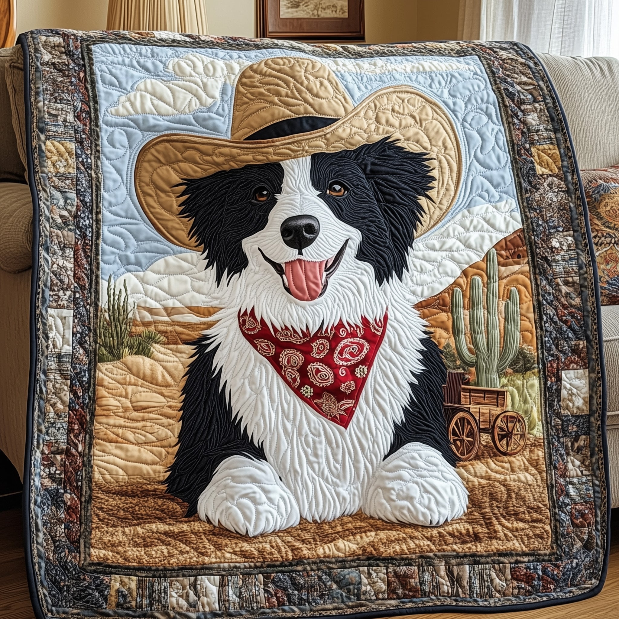 Border Collie Quilted Blanket Cute Bed BlanketDoggy Gifts For Humans