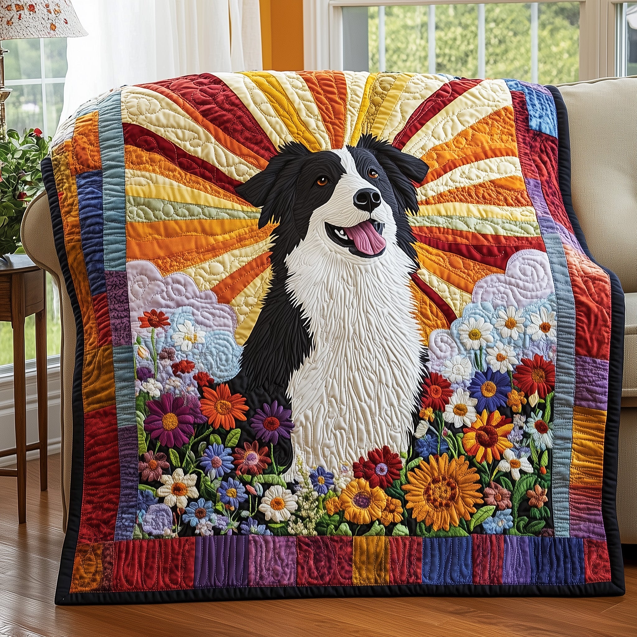 Border Collie Quilted Blanket Cute Bed BlanketXmas Gift For Dog Lover