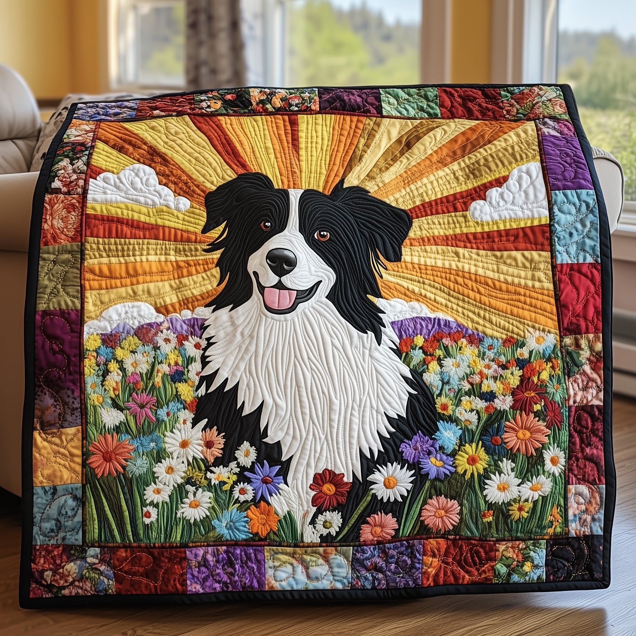 Border Collie Quilted Blanket Cute Bed BlanketXmas Presents For Dog Lovers
