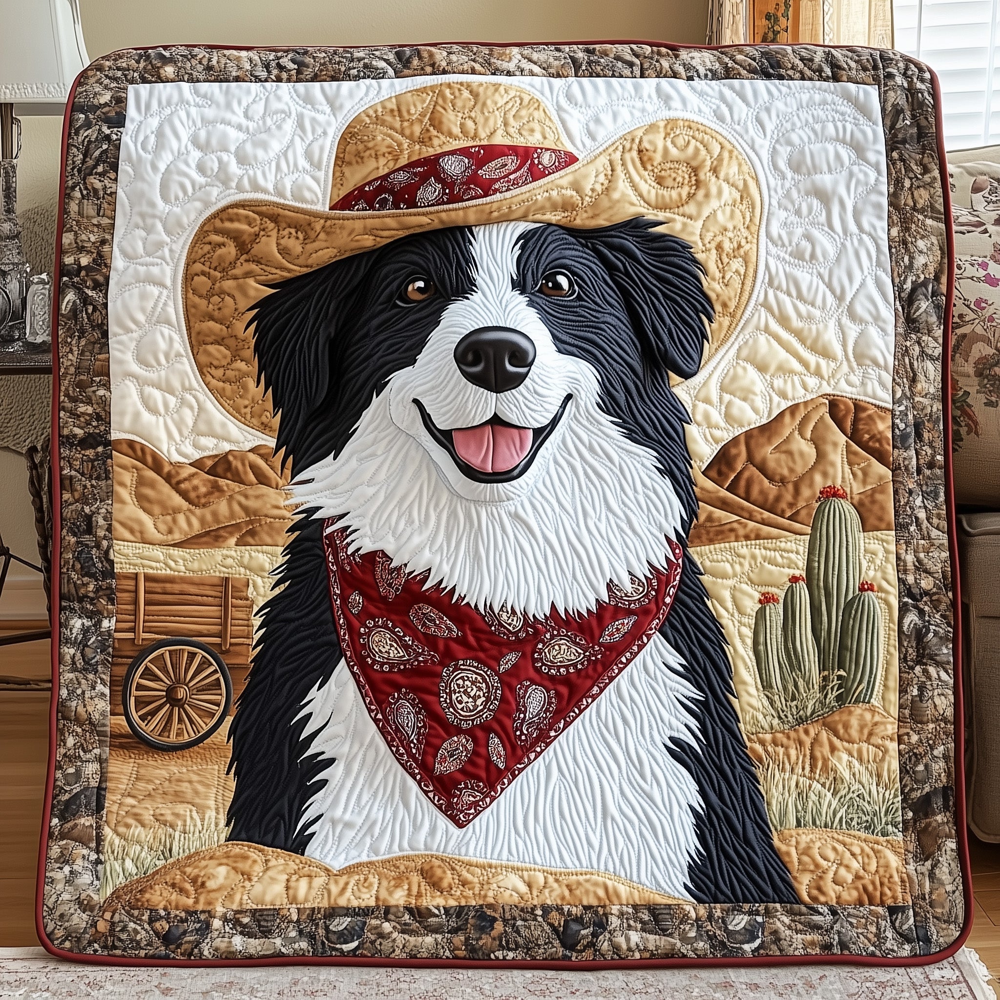 Border Collie Quilted Blanket Cute Bed BlanketXmas Presents For Dog Owners