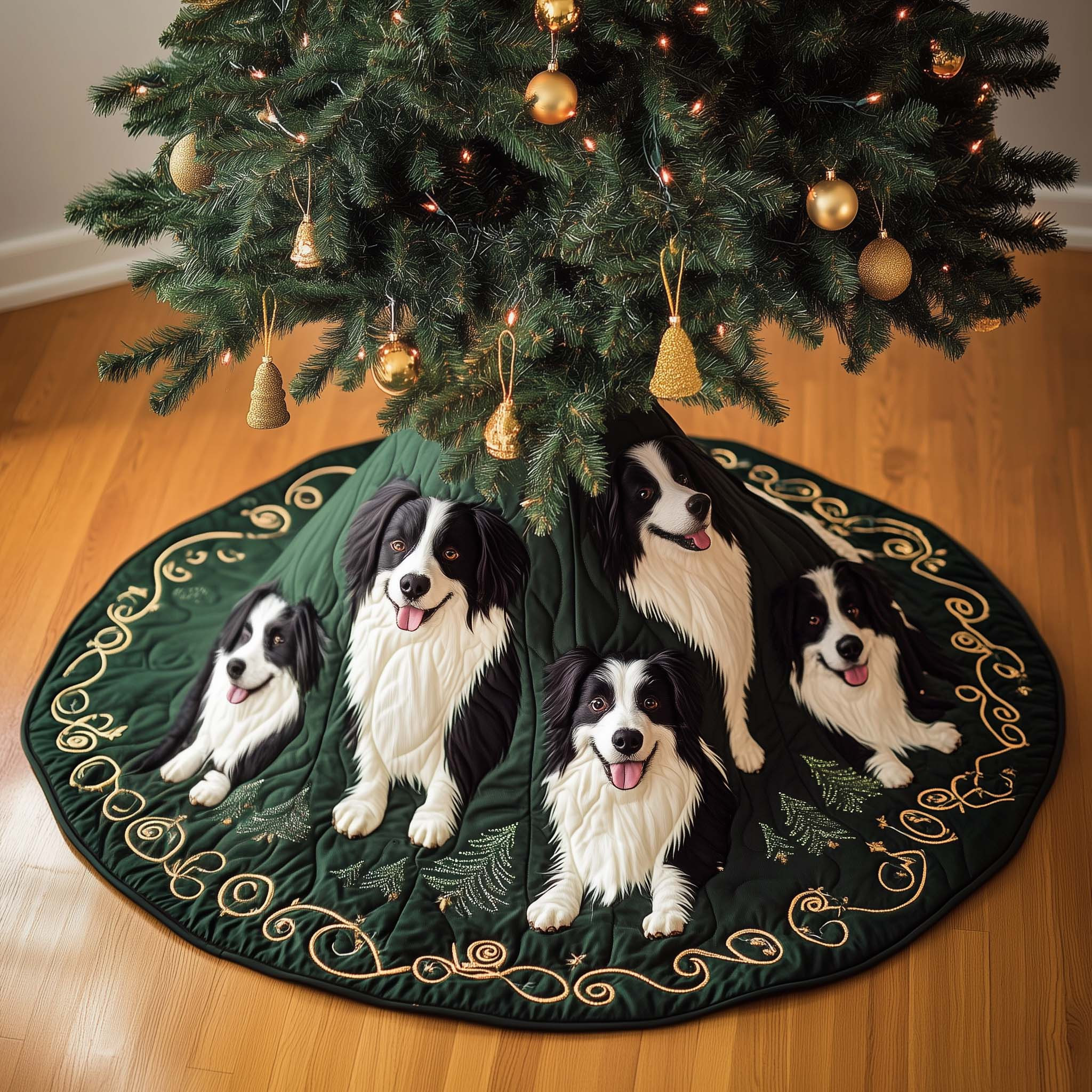 Border Collie Quilted Tree Skirt Animal Pattern Christmas Decor Xmas Gifts For Border Collie Lovers