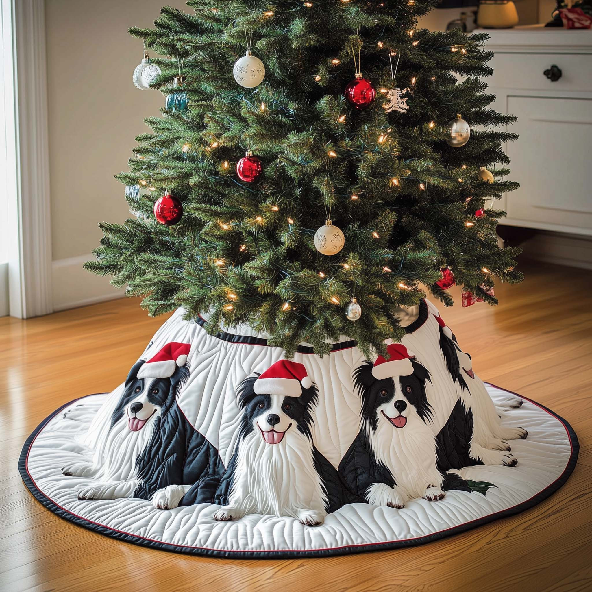 Border Collie Quilted Tree Skirt Christmas Home Decor Xmas Gifts For Dog Lovers