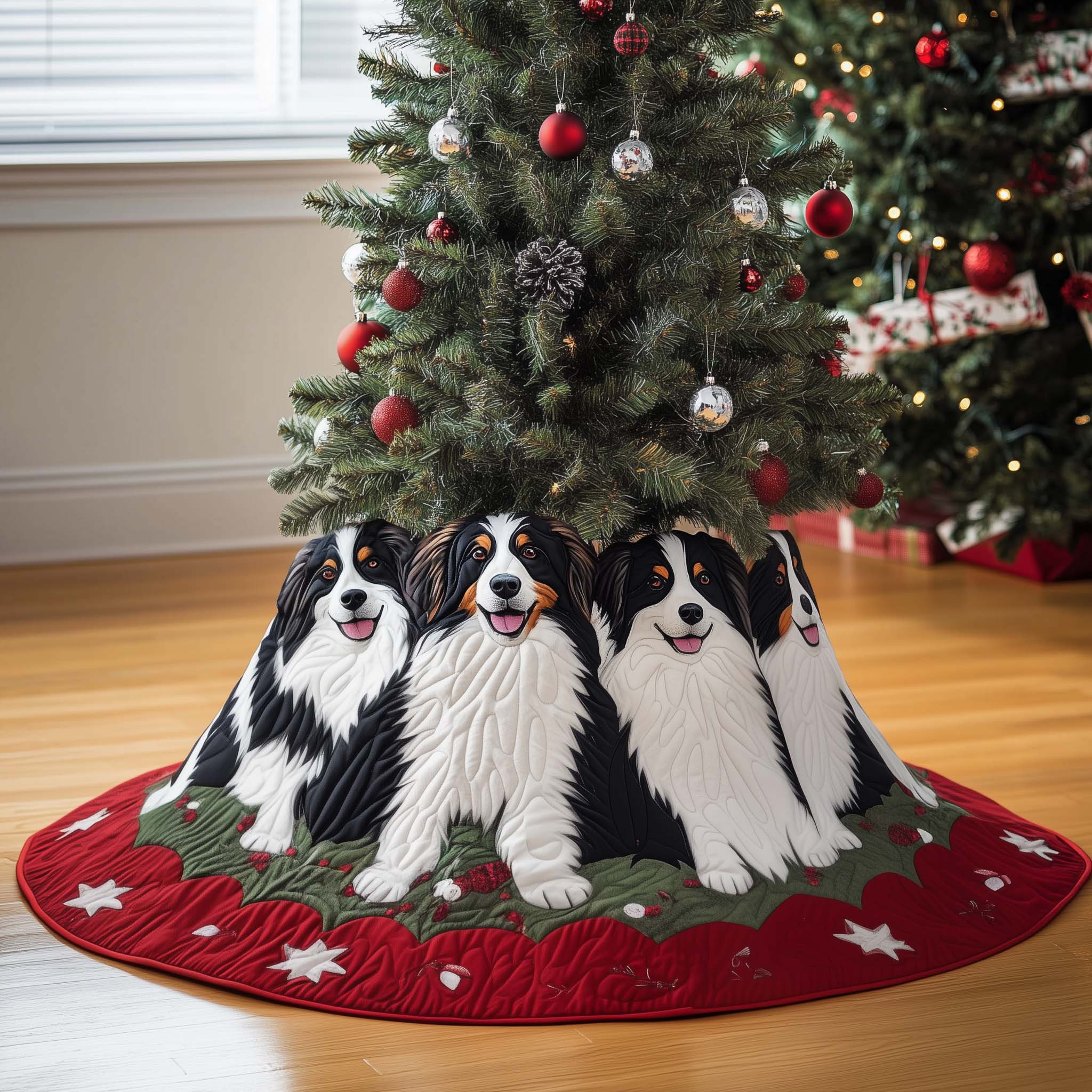 Border Collie Quilted Tree Skirt Dog Themed Holiday Home Decor Christmas Gifts Ideas