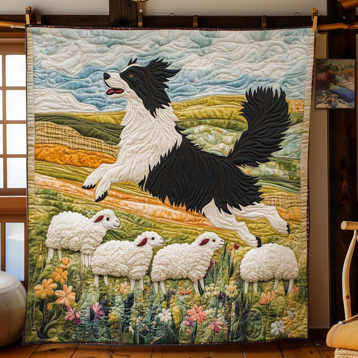 Border Collie Skybound Quilt Premium Quilt Blanket Gift for Family Gatherings