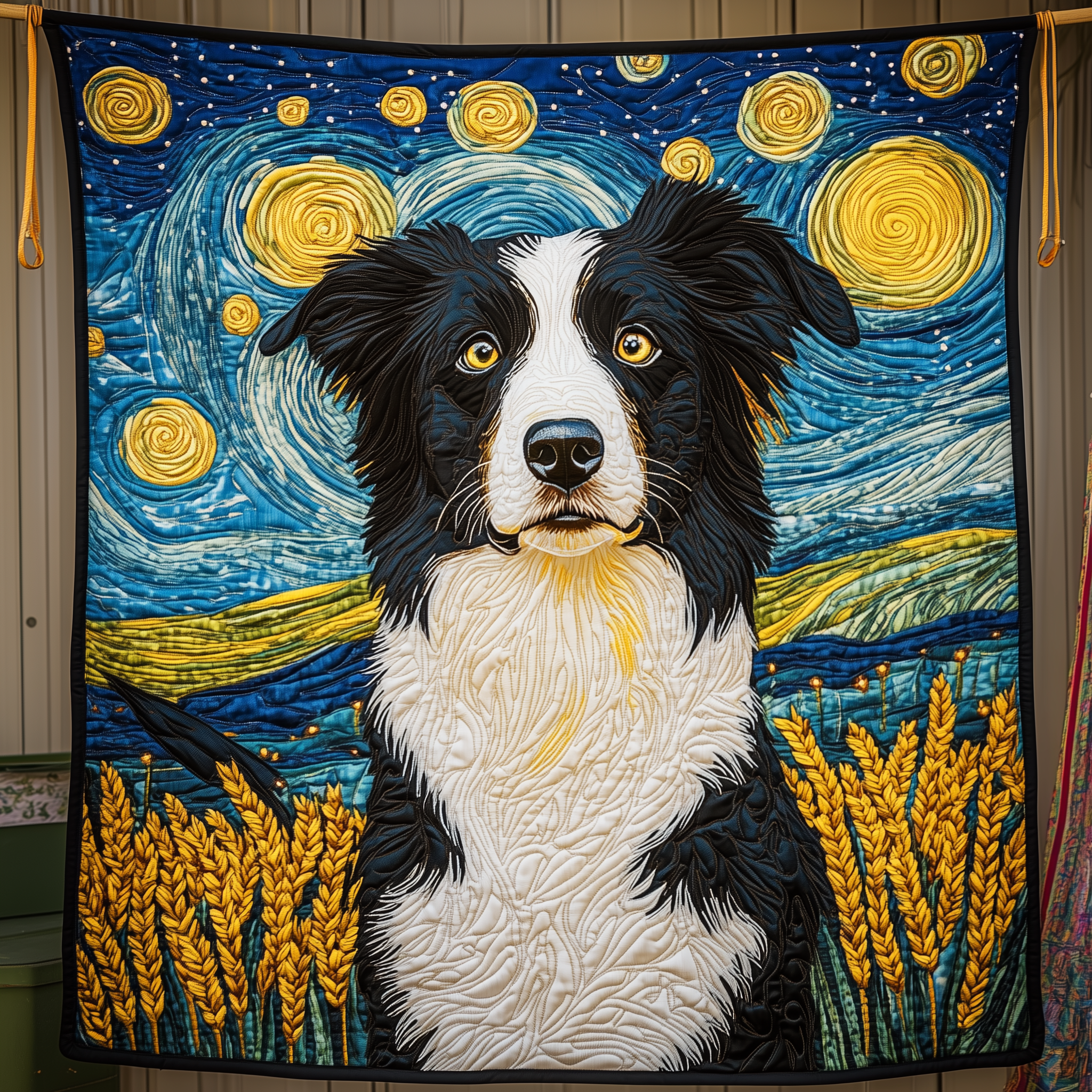 Border Collie Starry Night Quilted Blanket Christmas Throw Blanket Best Gifts For Teens
