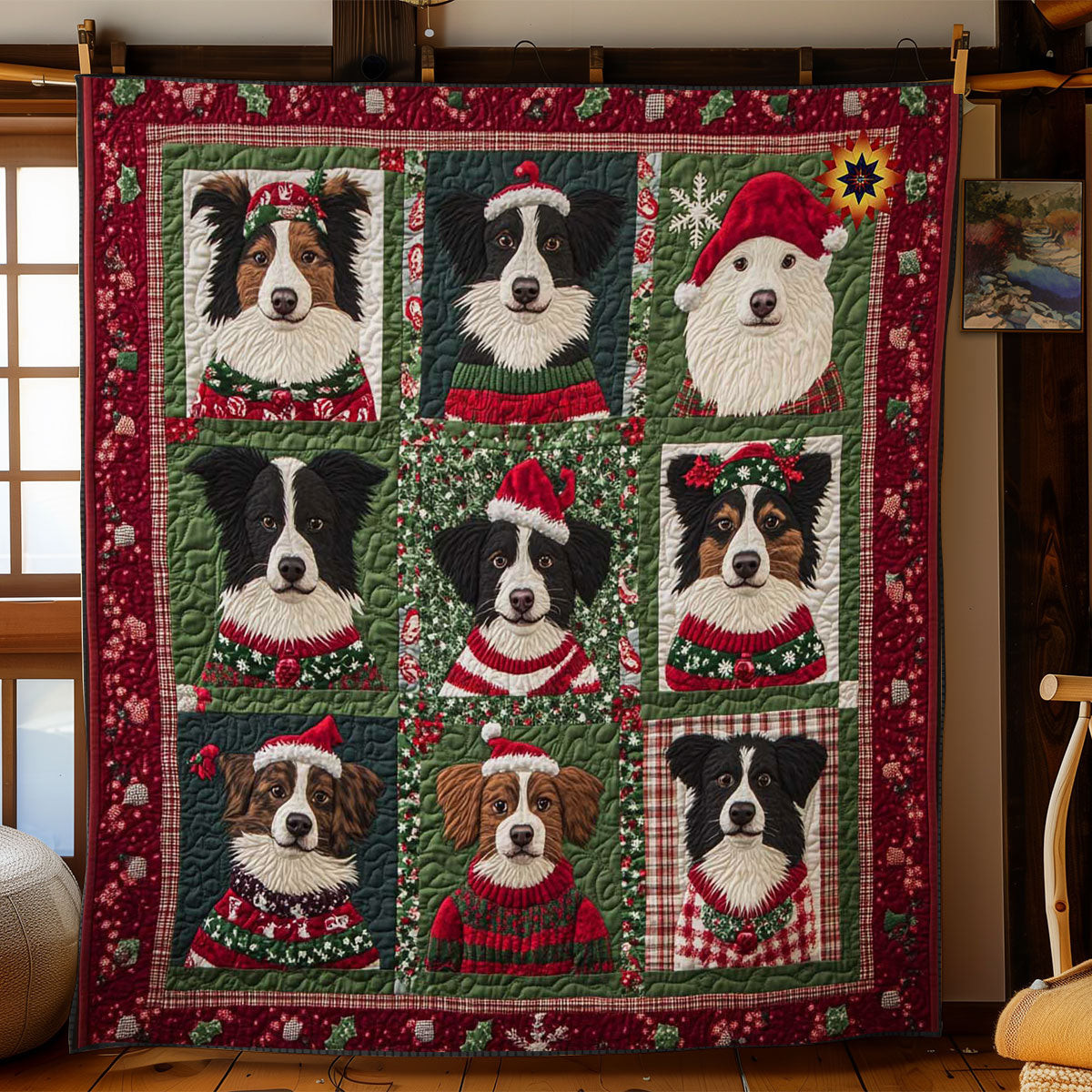 Border Collie Winter Magic Holiday Christmas Quilt Blanket Christmas Gifts For Grandmother