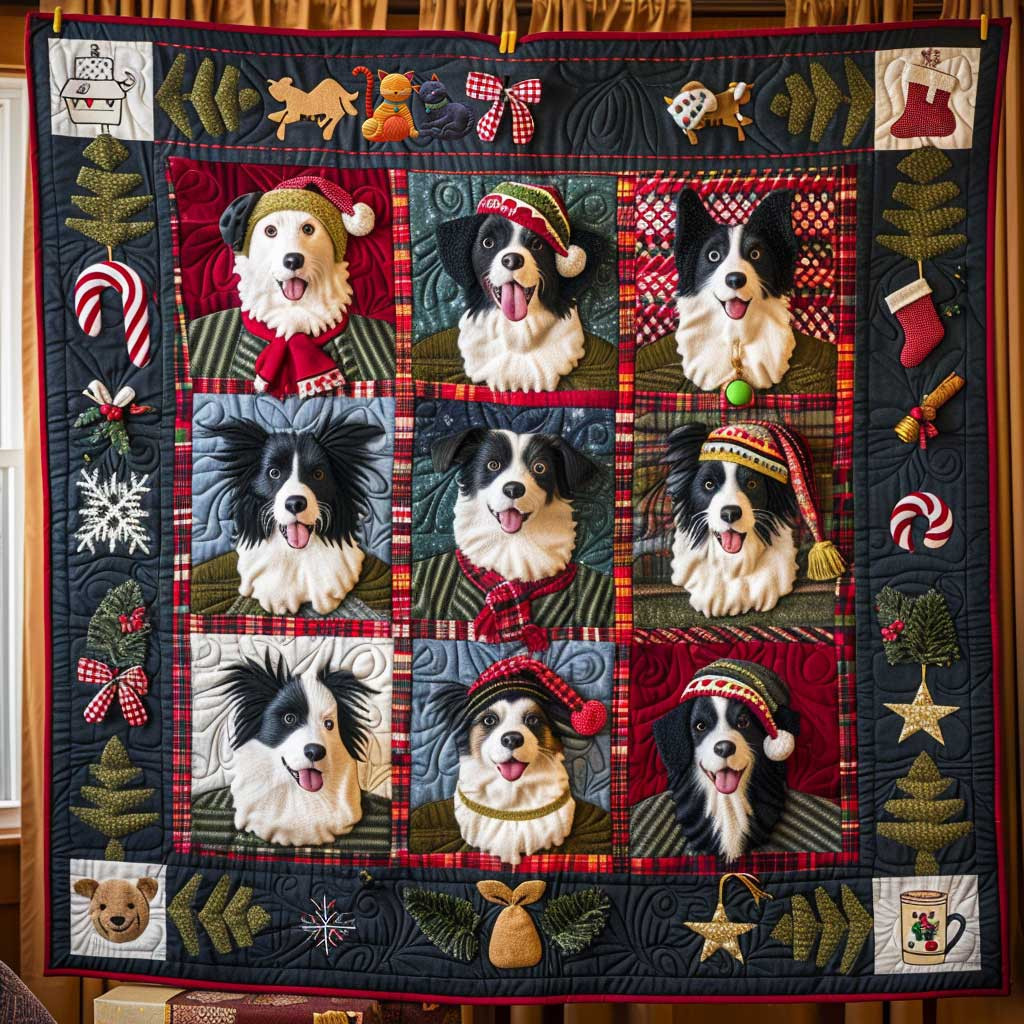 Border Collie Winter Wonderland Holiday Christmas Quilt Blanket Christmas Gifts For Grandmother