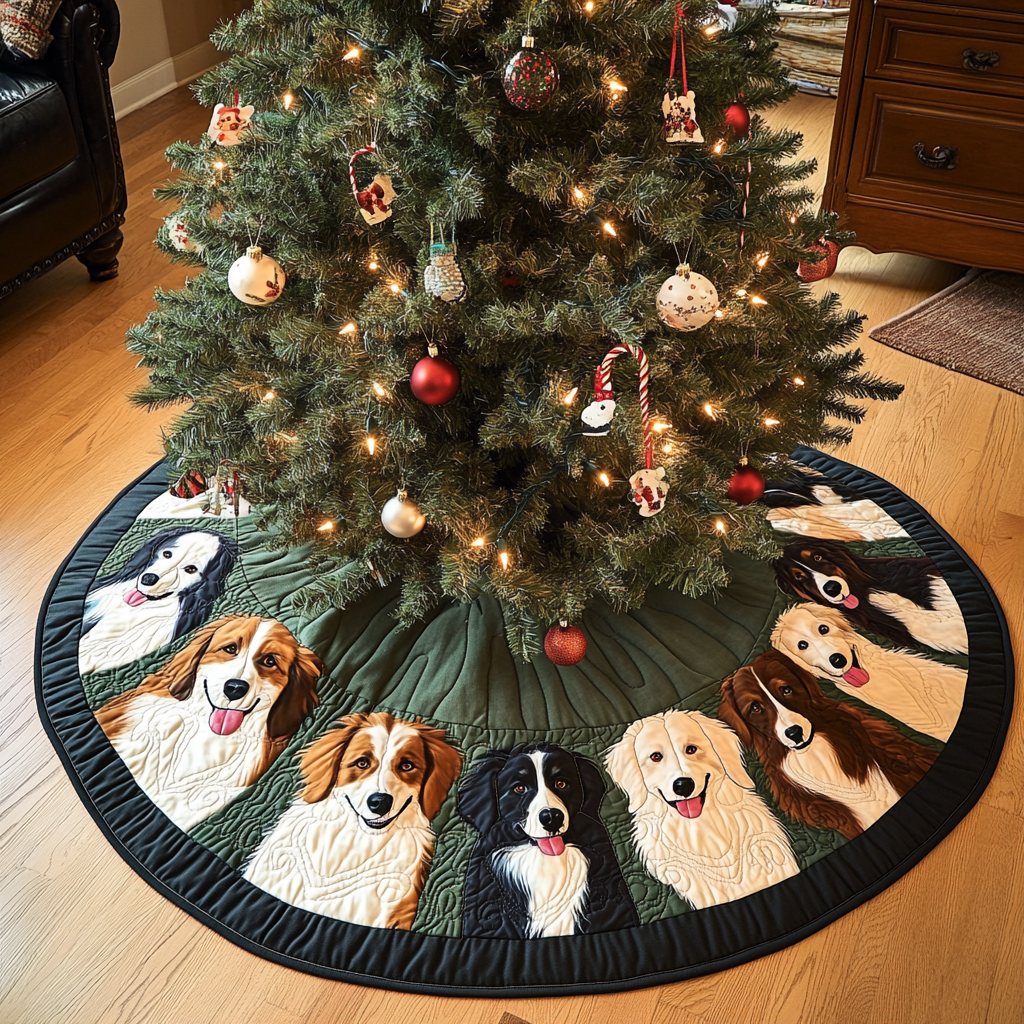 Border Collie Wonderland Christmas Quilted Tree Skirt Christmas Holiday Decor Home