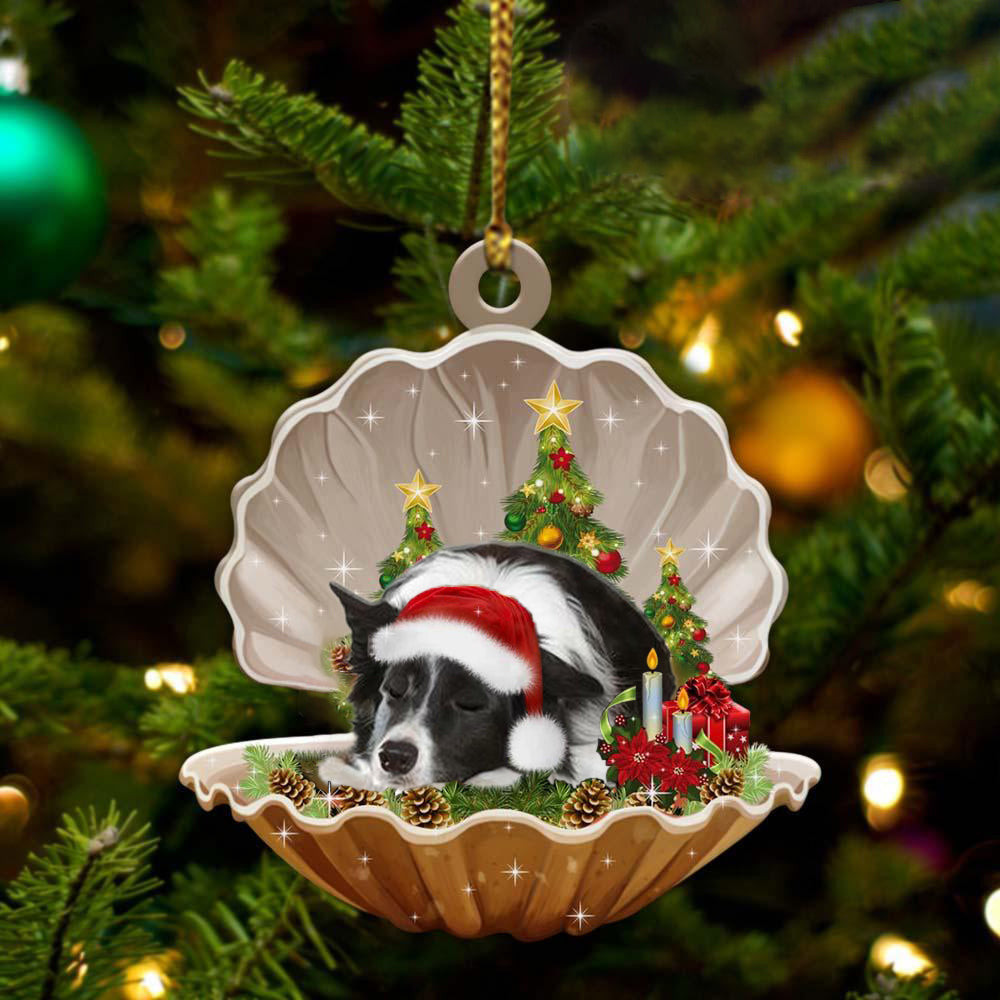 Border Collie3 Sleeping in Pearl Dog Christmas Ornament Flat Acrylic