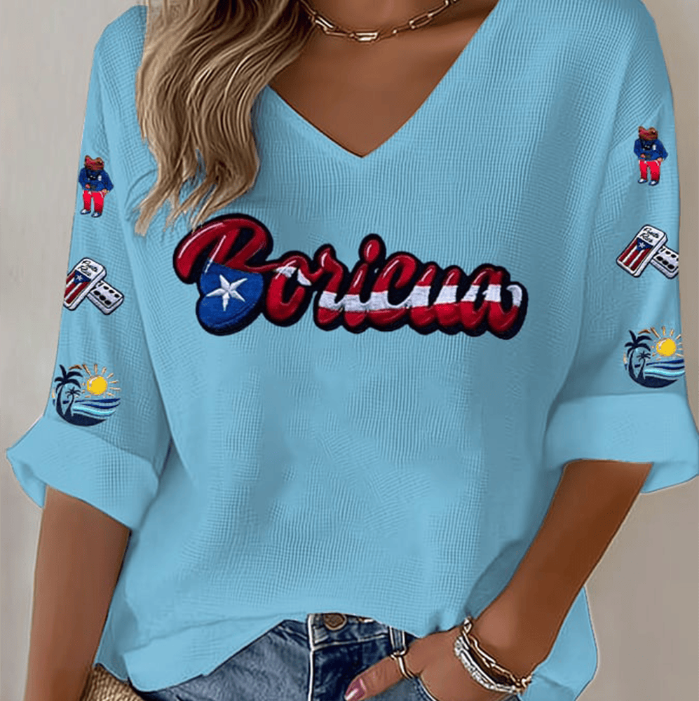 Boricua Bad Bunny V-Neck Long Sleeve Shirt Bad Bunny Halftime Show Apparel Gift For Her