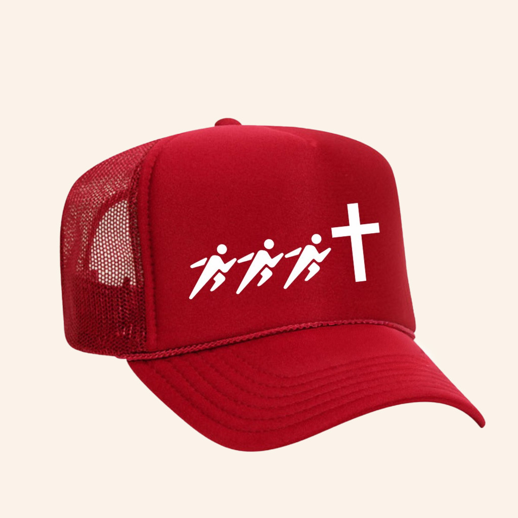 Born Again Run Club Merch Chasing Jesus Trucker Hat Red Faith Merch Religious Gifts For Friends