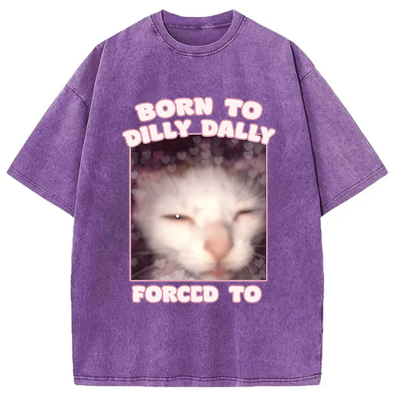 Born to Dilly Dally Cat Meme Washed T-Shirt Trendy Everyday Casual Outfit Gifts For BFF