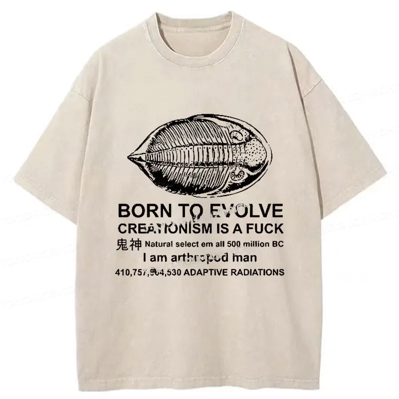 Born To Evolve Washed T-Shirt Funny Graphic Gift For Friends Gifts For Him