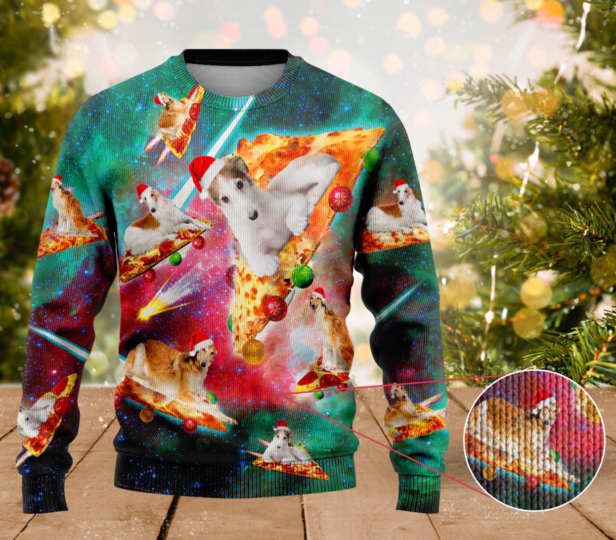 Borzoi Dog Pizza Ugly Sweater Dog Lovers Cute Christmas Sweaters Womens Gifts