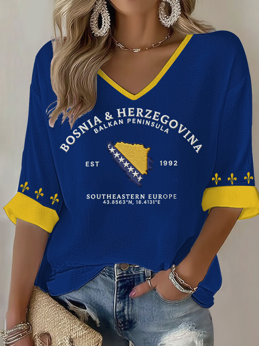 Bosnia And Herzegovina V-Neck Long Sleeve Shirt Fifa World Cup 2026 Merch Sport Fan Gift