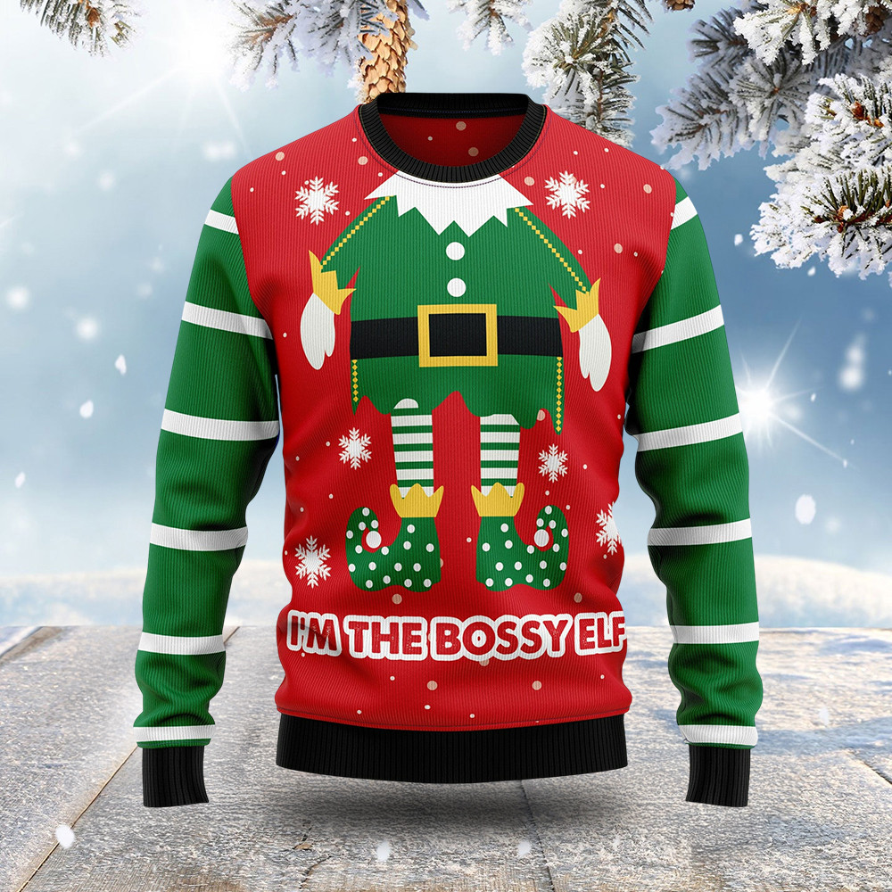 Bossy Elf Ugly Christmas Sweater Holiday Clothing Christmas Gifts For Elf Lovers