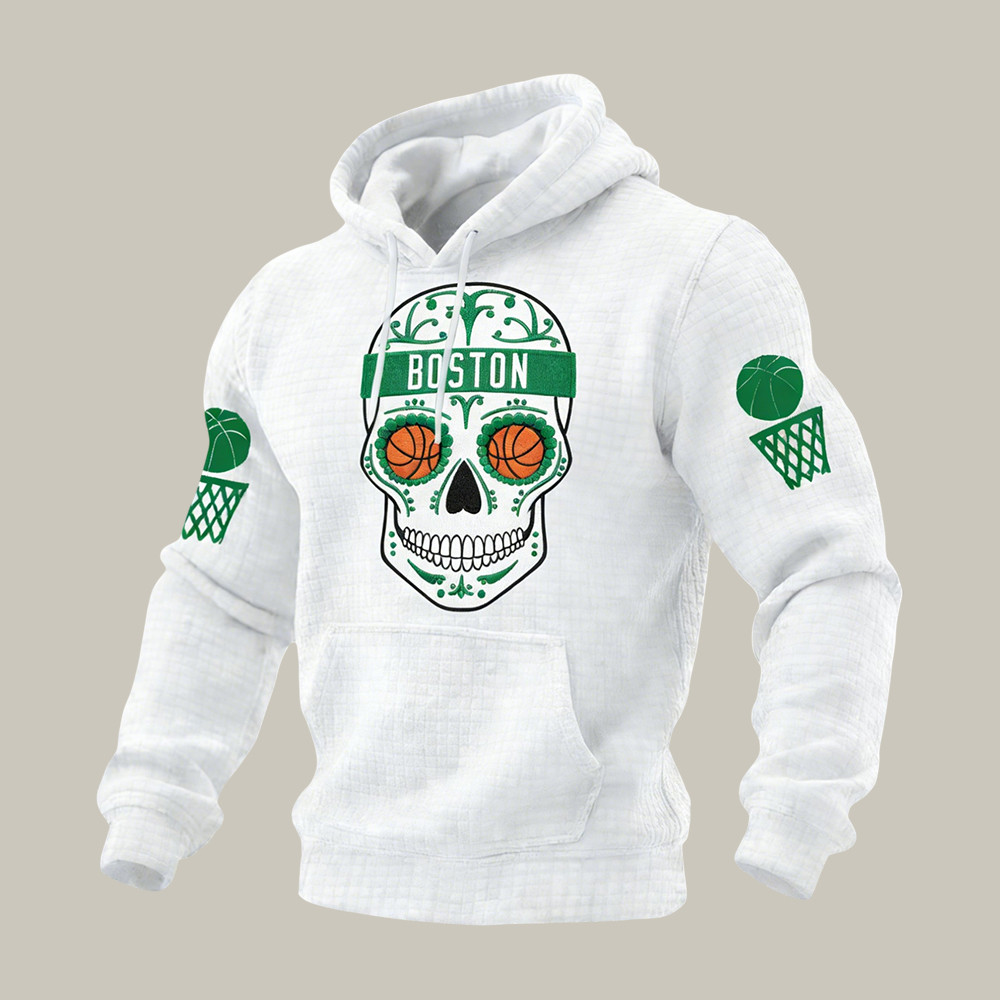 Boston Basketball Skull Hoodie Game Day Hooded Sweatshirt Basketball Lover Gift For Father
